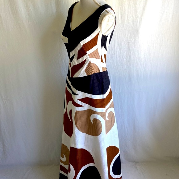 Vintage 1970s White & Brown Retro Maxi Dress Sz 10 - Picture 2 of 8